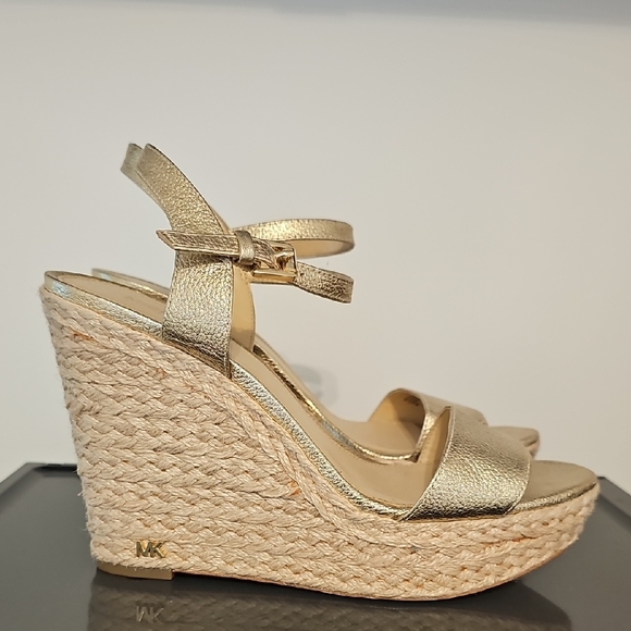 Michael Kors Metallic Gold Wedge Sandals - Picture 1 of 4